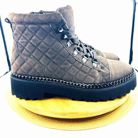 Vince Camuto Women's Maissa Quilted Suede Boots Sz 10 Brown Gray Chunky Lug Sole - Picture 1 of 7